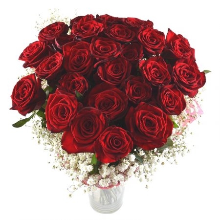 Cam Vazoda 25 Gül (kırmızı)